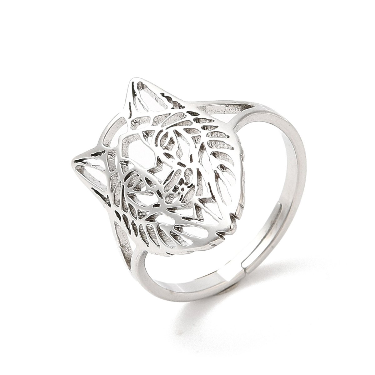 Ring stainless steel wolf bohemian, one size ring, zilverkleurig, 100% waterproof, verstelbare ring, cadeau