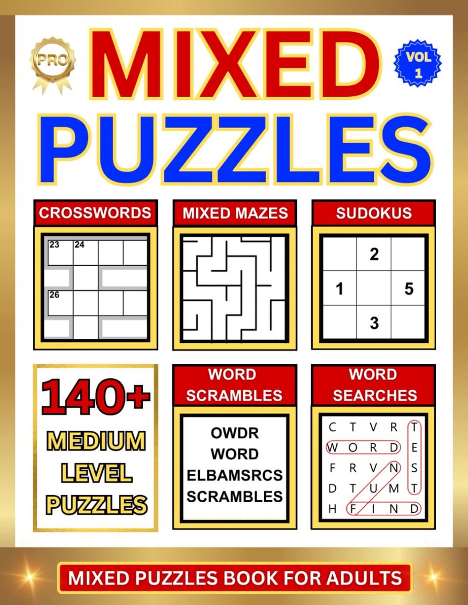 Puzzelboek voor Volwassenen: Met Kruiswoordraadsels, Sudoku, Doolhoven, Woordzoeker en Woordpuzzels