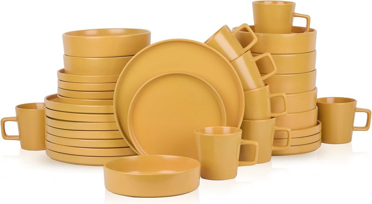 Moderne Aardewerk Servies Set 32-delig voor 8 Personen - Geel
