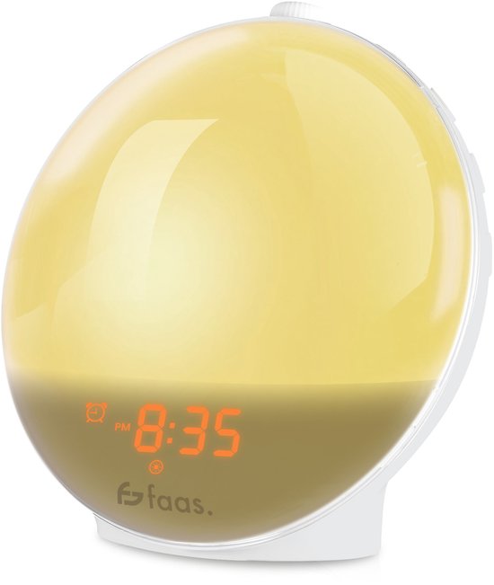 Wake Up Light - 10 Kleuren en 8 Geluiden - Wekkerradio - Wekker - Snooze Functie - Lichtwekker - Slaaptrainer - Digitale Wekker - Wakeup Light - Wit - Faas
