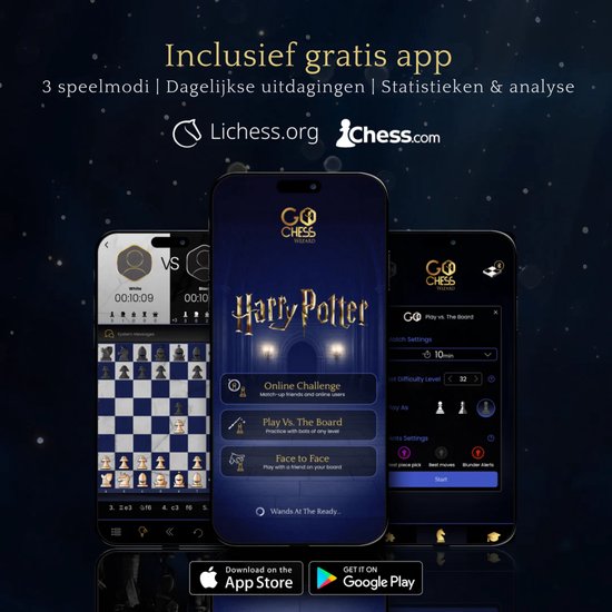 GoChess Wizard - Harry Potter Schaakspel - Slim Elektronisch Schaakbord met App – AI Schaakcomputer & Online Multiplayer – 32 Niveau’s – LED Coaching – Oplaadbaar & Bluetooth – Inclusief Schaakstukken
