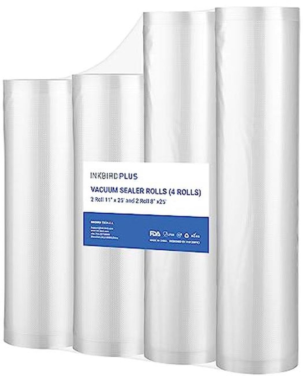 Vacuumzakken 4 Rollen, 28cm x 63cm en 20cm x 63cm, Voor Voedselbewaring en Sous Vide
