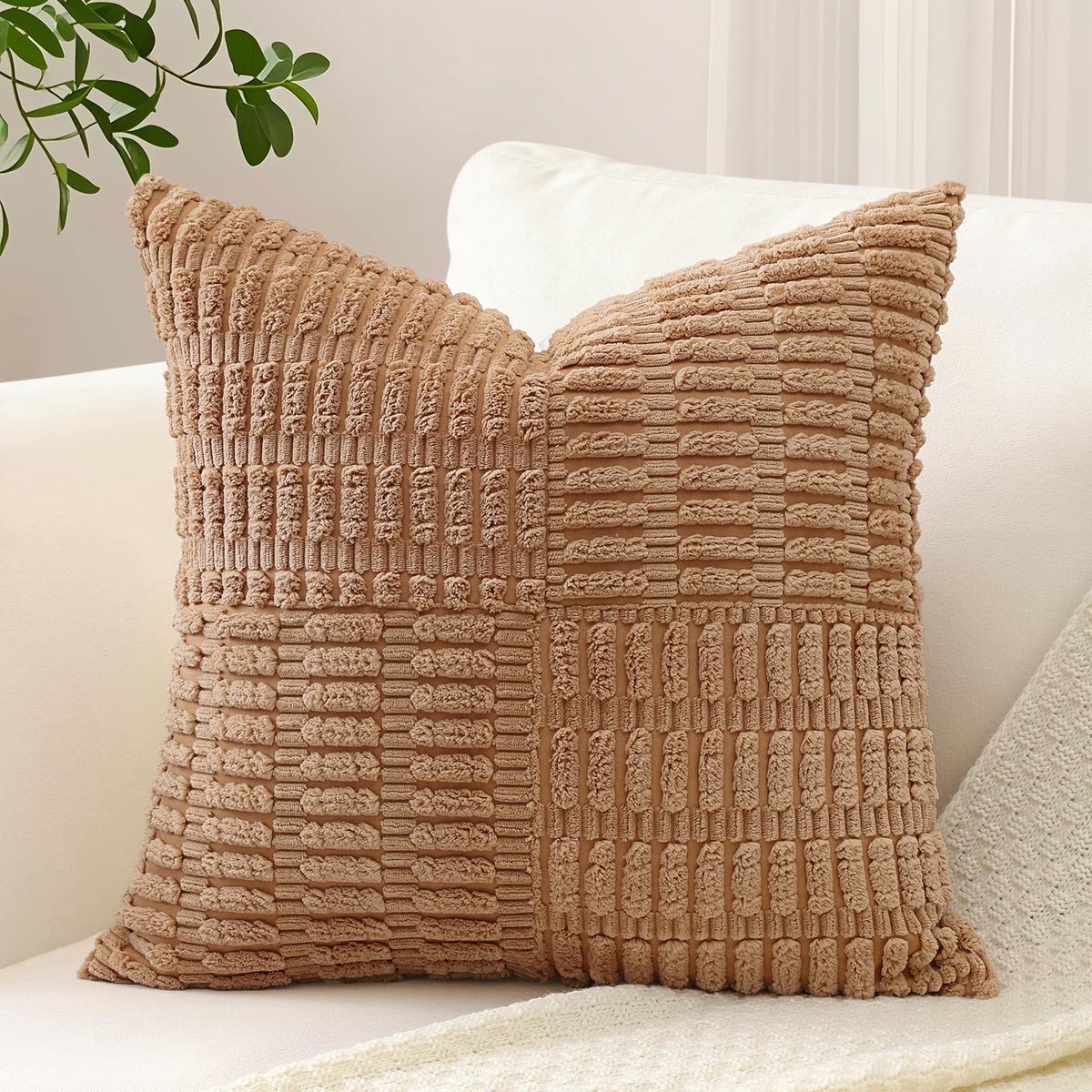 Unyqoos Decoratieve corduroy kussensloop met gestreept patroon voor woondecoratie bruin