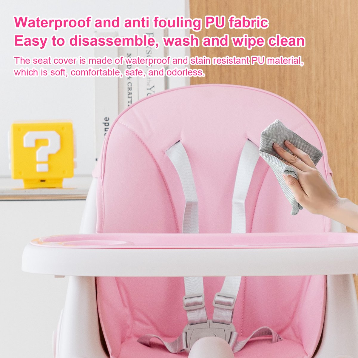 Baby Eetstoel - Kinderstoel - Babytafelstoel - Opvouwbare Eetstoel - Multifunctionele Babystoel Voor Aan Tafel - Dubbele Plaat - Waterdicht - Kinderzetel - Roze – foto 5