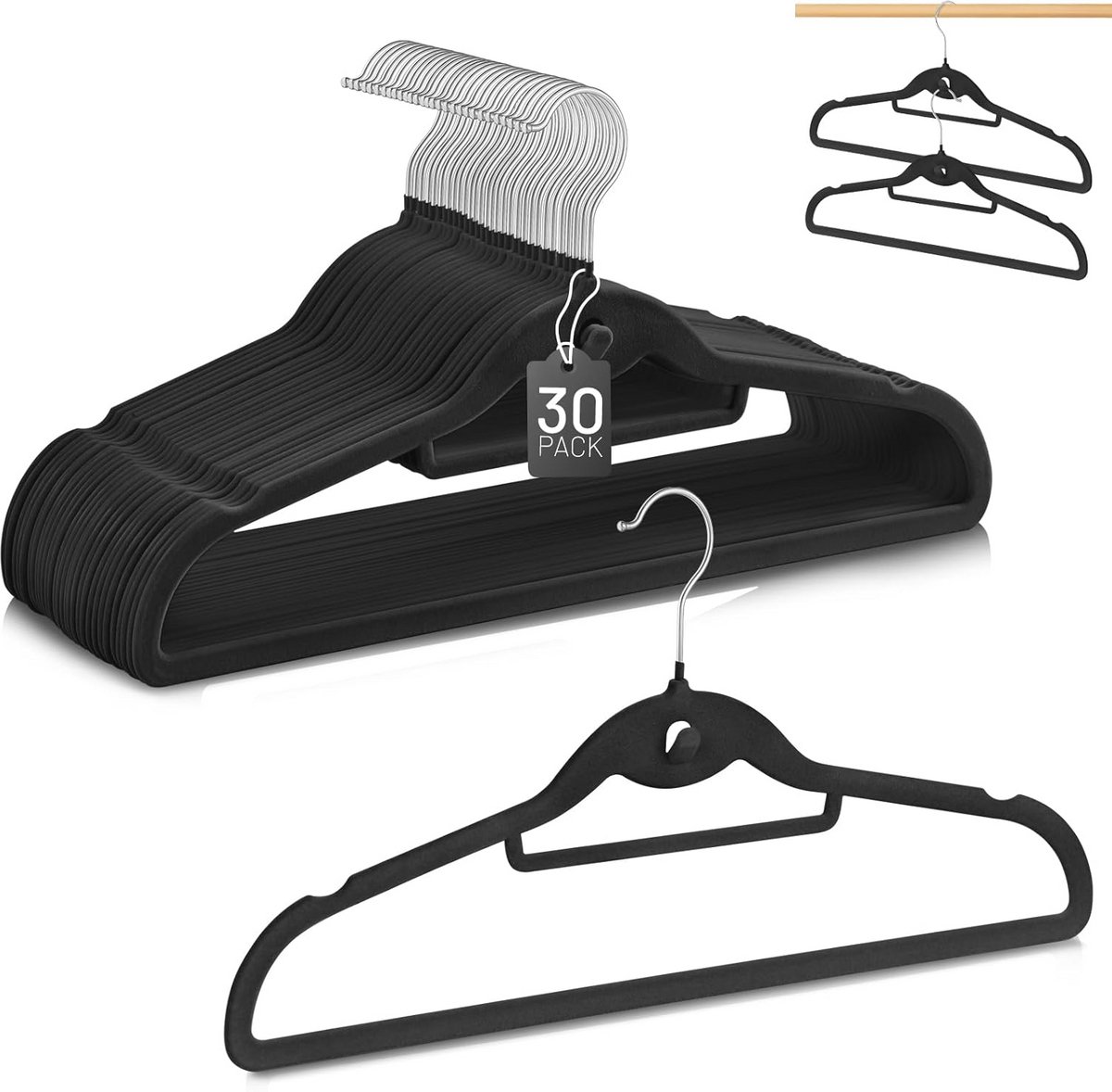 Antislip Fluwelen Hangers Set van 30 - Ruimtebesparend en 360° Draaibaar