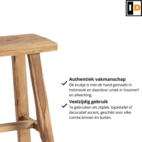 Uniek, handgemaakt krukje van teakhout uit Indonesië, perfect als zitplek of bijzettafel.