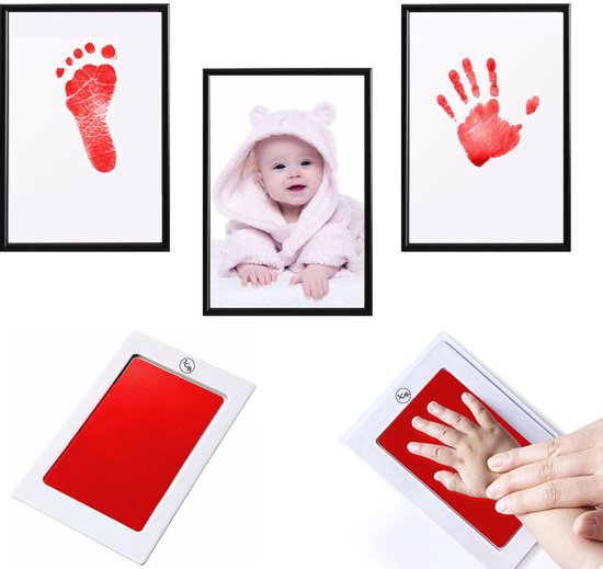 JGR - Baby handafdruk - Baby voetafdruk - Rood -Set - Baby Art - Kraamcadeau - Babyshower Cadeau - Inktafdruk - Pootafdruk Hond & Kat - Inclusief beschrijving Nederlands/Engels van Merkloos — afbeelding 3