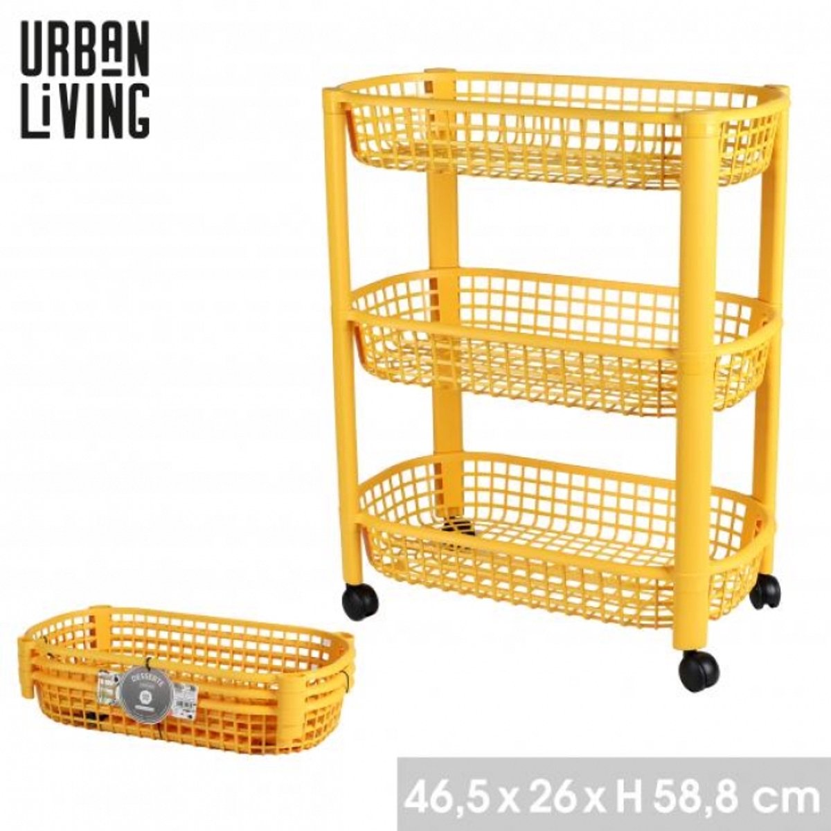 “LIBERTY” serveerrek 3 niveaus – 46,5 × 26 × H58,8 cm – mosterdgeel