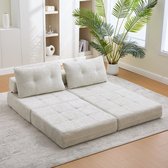 HAUSS SPOLE Sofa - Opvouwbare Slaapbank - Opvouwbaar Tot Bed Met Hoofd- En Lendenkussens - 79x180 cm - Zit/Bed Voor Woonkamer En Slaapkamer - Chenille Beige