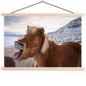 Posterhanger incl. Poster 60x40 cm - Schoolplaat - Paard - Strand - Bruin - Textielposter - Blanke latten