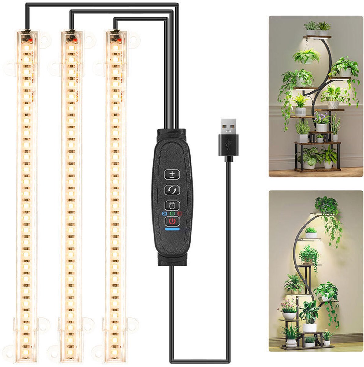 Kweeklamp - Groeilamp - 3-strips plantenlamp (33 cm) - IP54 waterdicht - LED-groeilampen voor kamergroenten en bloeiende planten - Voorzien van een timer van 3/9/12 uur en 10 instelbare dimniveaus