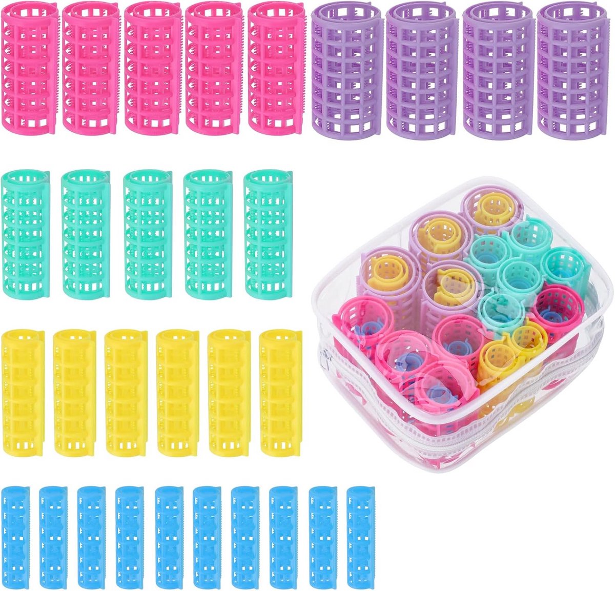 30 stuks hitteloze haarrollers in 5 maten voor volume en krullen