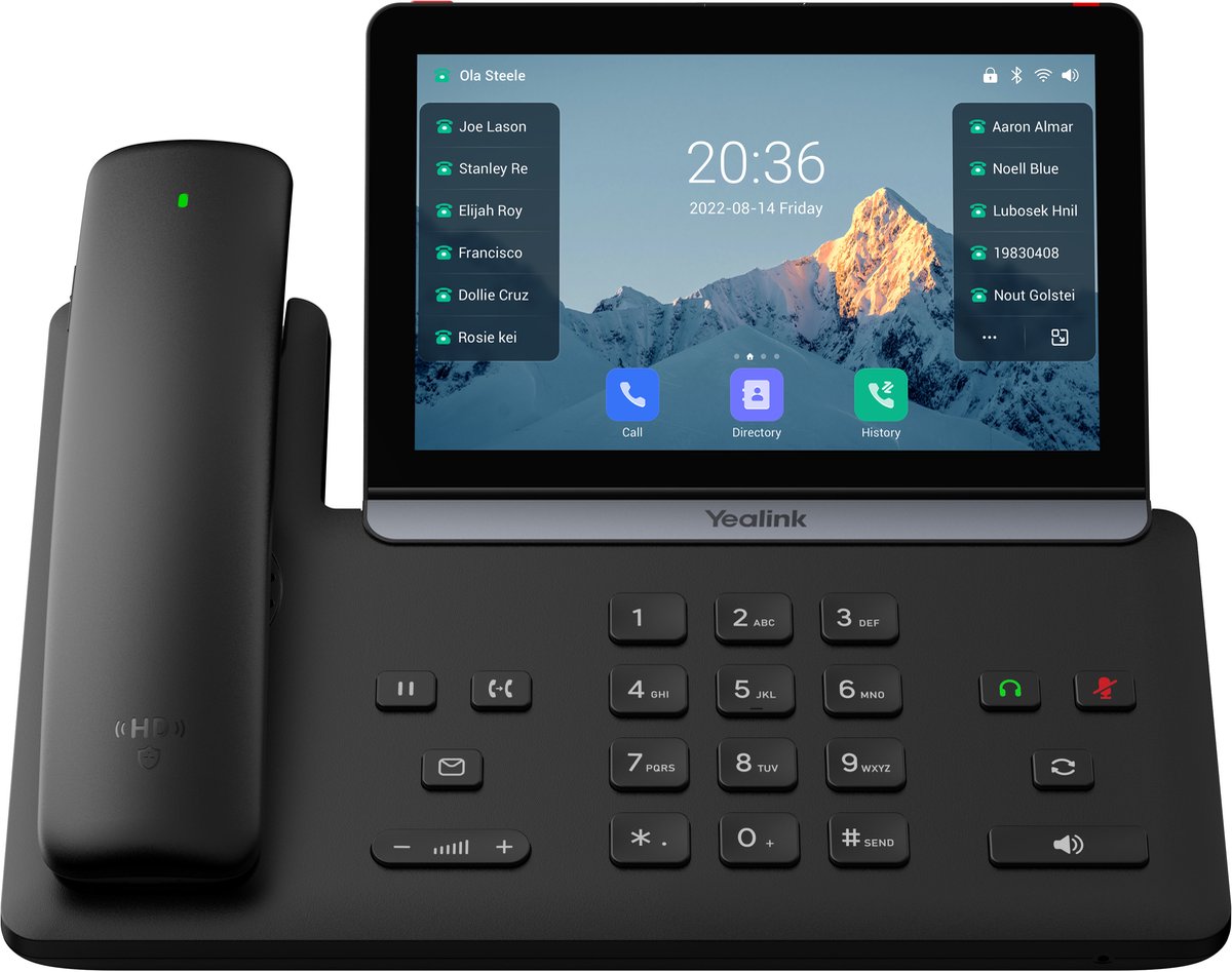 7" 1024 x 600, 16 VoIP, 2x Gigabit Ethernet, 2 x RJ9, USB-A, USB-C, PoE 802.3af, Wi-Fi 2.4/5 GHz, BT5.0, Android 13