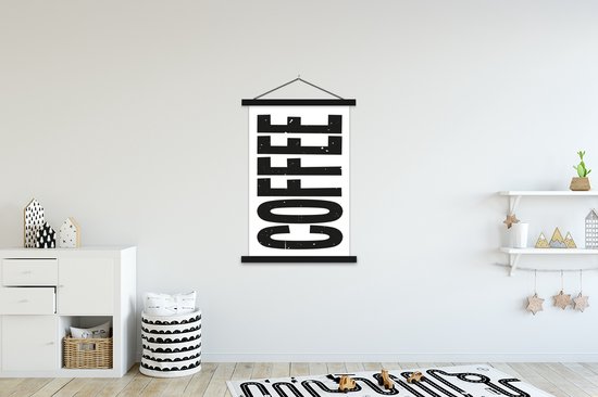 Posterhanger incl. Poster 120x180 cm - Schoolplaat - Koffie - Decoratie - Japandi - Vintage - Textielposter - Zwarte latten