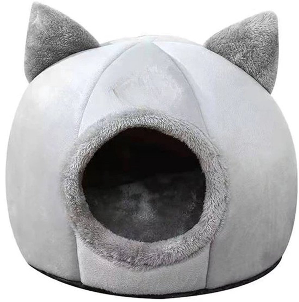 Kattenhuisjes binnen - Kattenhuis - met Mand - zacht - grijs - Opvouwbaar - Kattenhok - Kattenmand - met oortjes - voor kleine hond - L - 36 CM