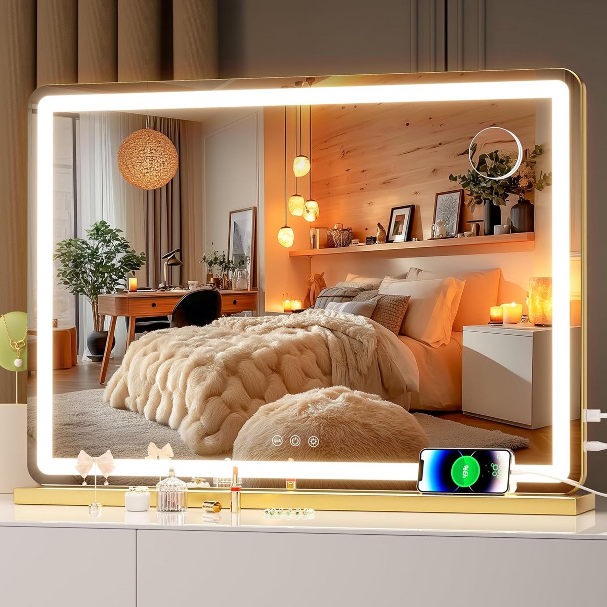 Verlichte Make-up Spiegel met LED en Touchscreen – 70x50 cm – Dimbare Lichtmodi