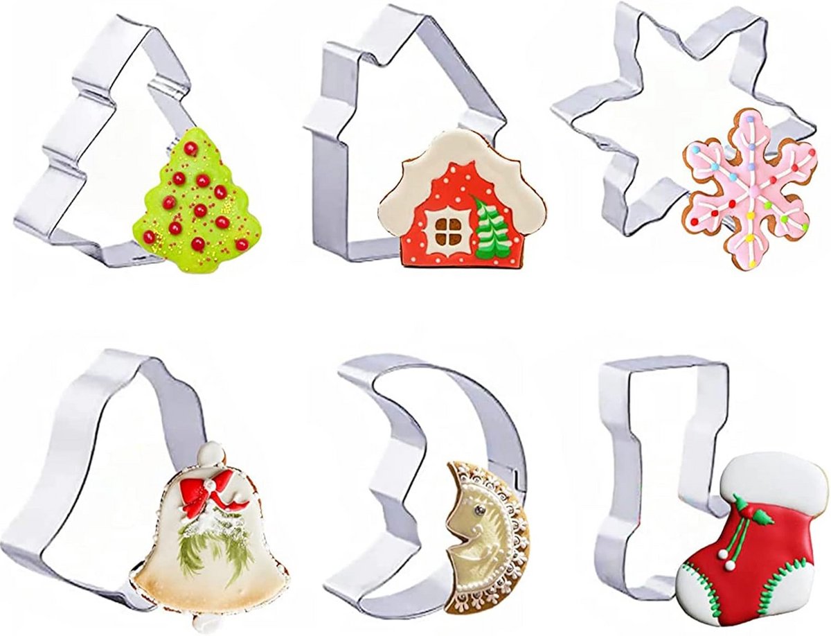 Set van 6 Uitsteekvormen voor Kerstmis - Roestvrij Staal Koekjesuitstekers