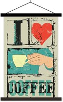 Porte-affiche avec affiche - Affiche scolaire - Café - Proverbes - Vintage - Citations - J'aime le café - 40x60 cm - Lattes noires
