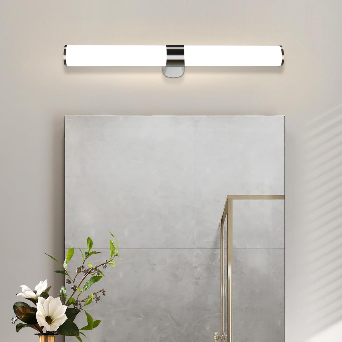 Glitzerlife LED Spiegellamp Bad - Wandlamp IP44 Waterbestendig - Neutralwit Licht 4000K - 60 cm - Chroom - 15W - Aluminium & Kunststof - Modern Badkamerverlichting Zwart 60cm