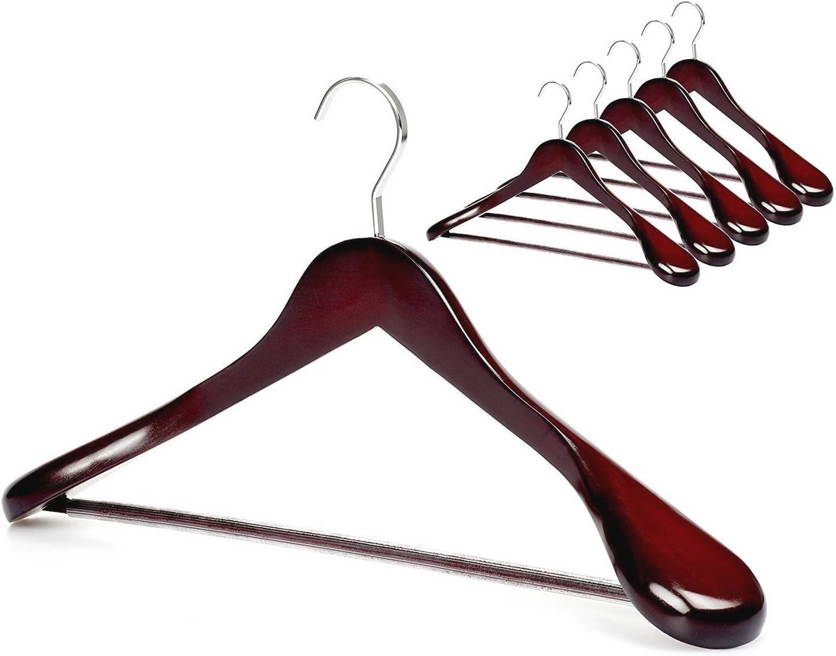 Houten Jassenhangers met Glanzende Afwerking - 6-pack