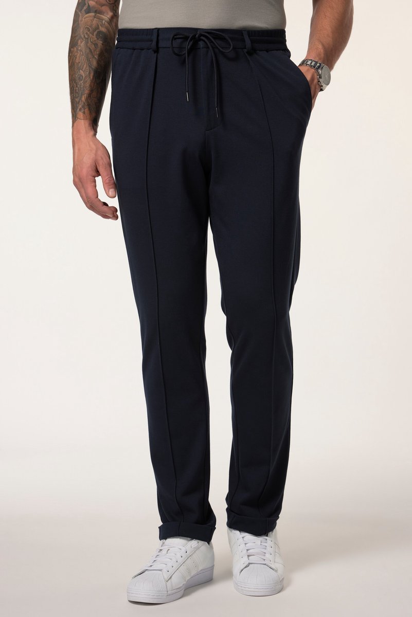 JP 1880 - Heren - Chino FLEXNAMIC® business jersey elastische tailleband plooien - Navy blauw - Maat 54
