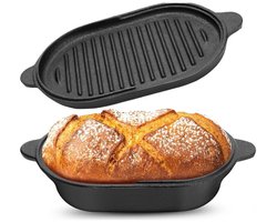 Gietijzeren Broodpan met Deksel - 2-in-1 Voorgekruide en Ovenschotel - Broodbakset Dutch Oven - Voor Brood Bakken Sudderen en Stoven - Geschikt voor Oven en Inductie