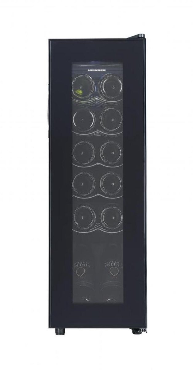 Heinner HRV-A45DRM12 Wijnkoelkast – 45 L – Geschikt voor 12 Flessen – LED-display – LED-verlichting – 5 Metalen Leggers – Zwart – 5 Jaar Garantie