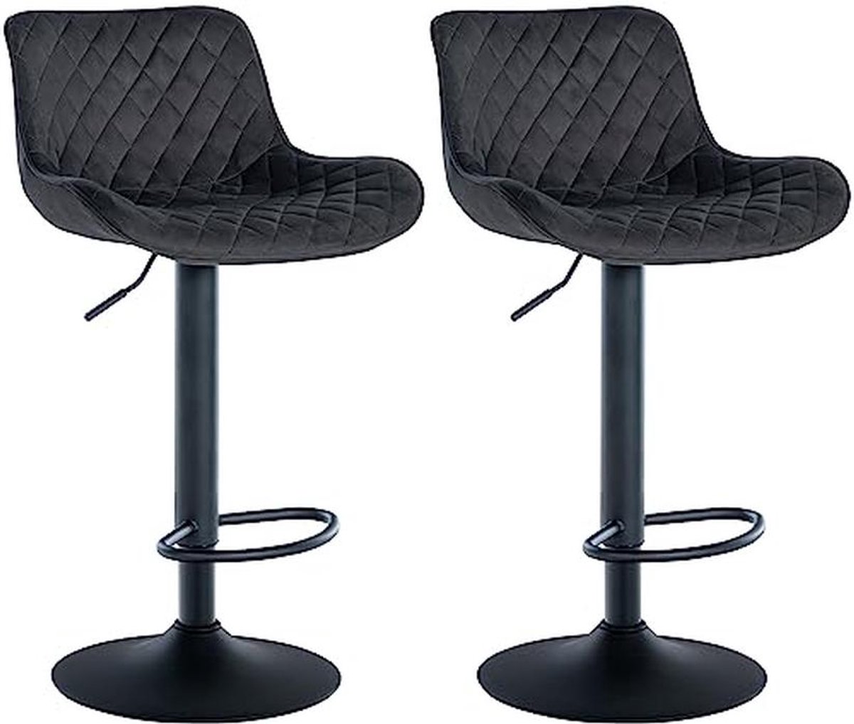 Set van 2 Verstelbare Barkrukken met Rugleuning - Zwart Fluweel