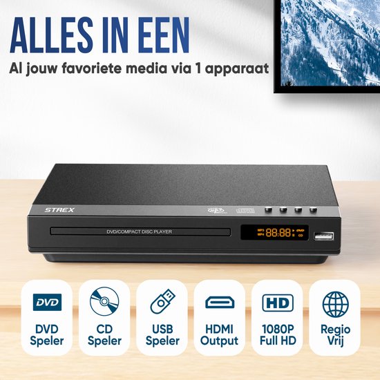 Strex DVD Speler met HDMI - Regio Vrij - USB / RCA en Afstandsbediening - Full HD 1080p van Strex — afbeelding 2