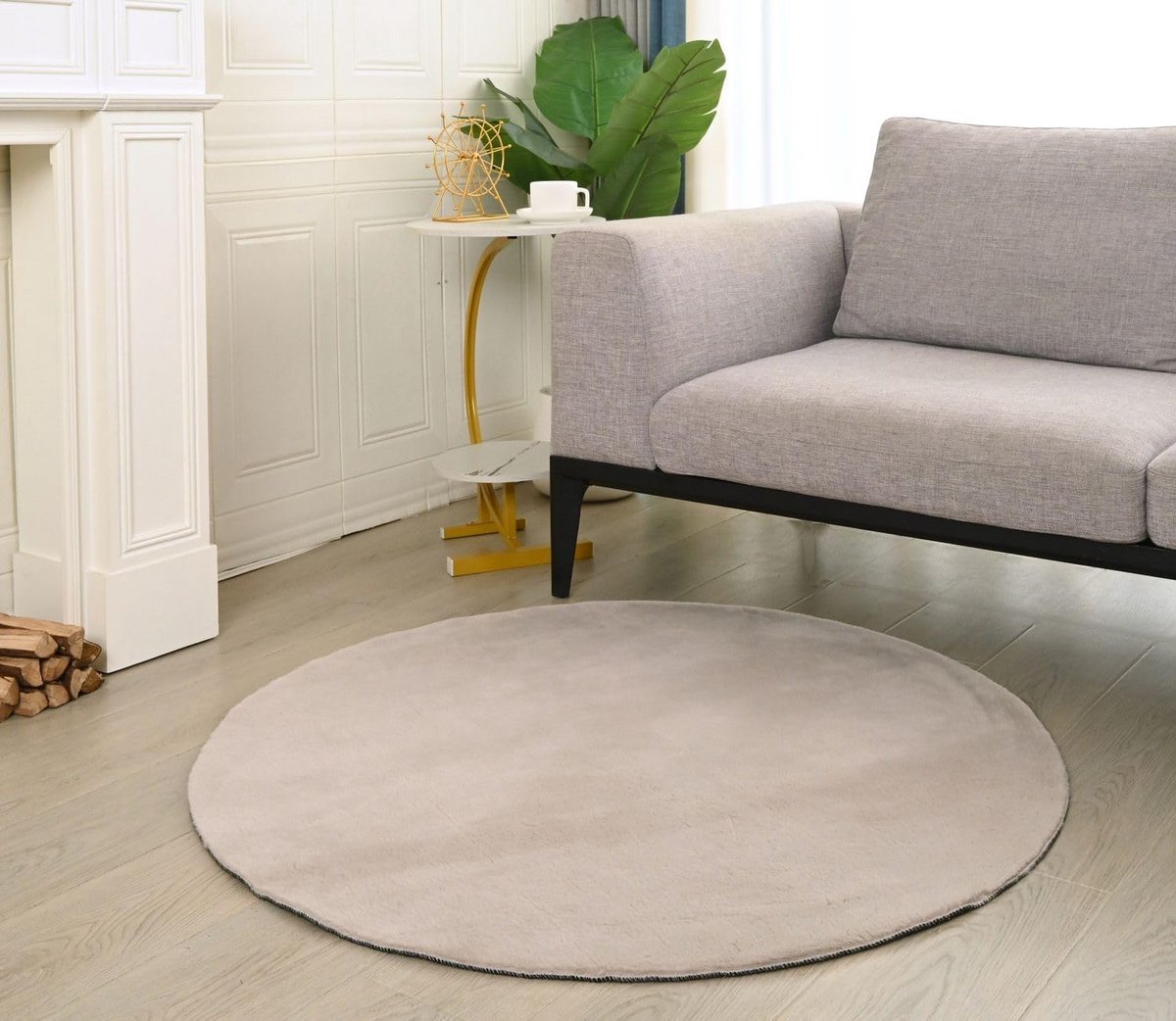 Ronde Vloerkleed Beige 120 cm - Kortpolig, Machine Wasbaar en Geschikt voor Vloerverwarmin