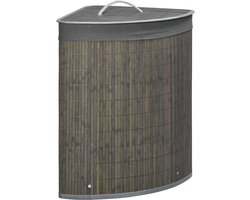 Clruro Waskorf - 38 x 38 x 57 cm - Hoek Waskorf met Deksel - 55L - Verwijderbare Waszak - Bambus - Grijs