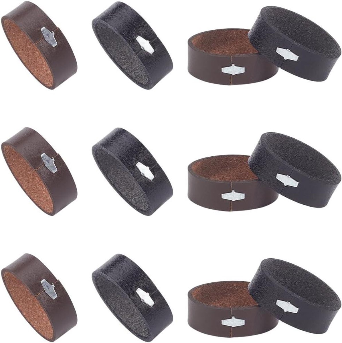 VVGoods - Set van 12 Rundleer Horlogeband Eindhouder Riemplaatjes in Zwart en Bruin - Horlogeband Vervanging voor 1,5 inch Breedte - Heren en Dames