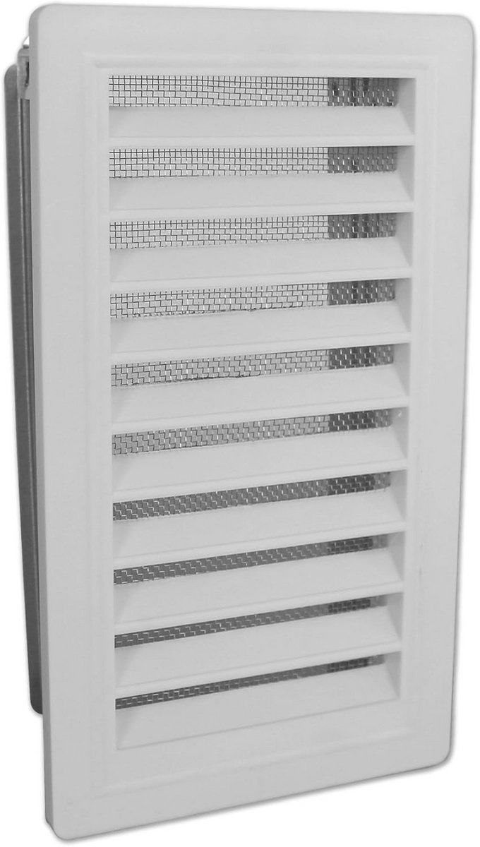 Ventilatierooster Wit Kunststof 10x21 cm Inbouwframe en Vliegengaas