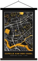 Posterhanger incl. Poster 120x180 cm - Schoolplaat - Stadskaart - Capelle aan den IJssel - Goud - Zwart - Textielposter - Zwarte latten