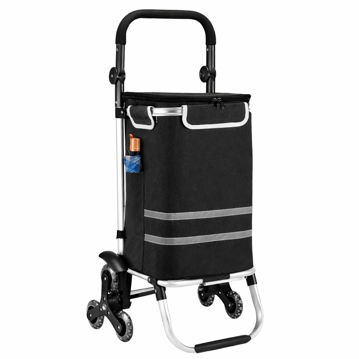 Opvouwbare Boodschappentrolley 40L – 3 Wielen met Traploper – Afneembare Tas – Stevig & Waterafstotend – Draagkracht tot 30 kg– Zwart