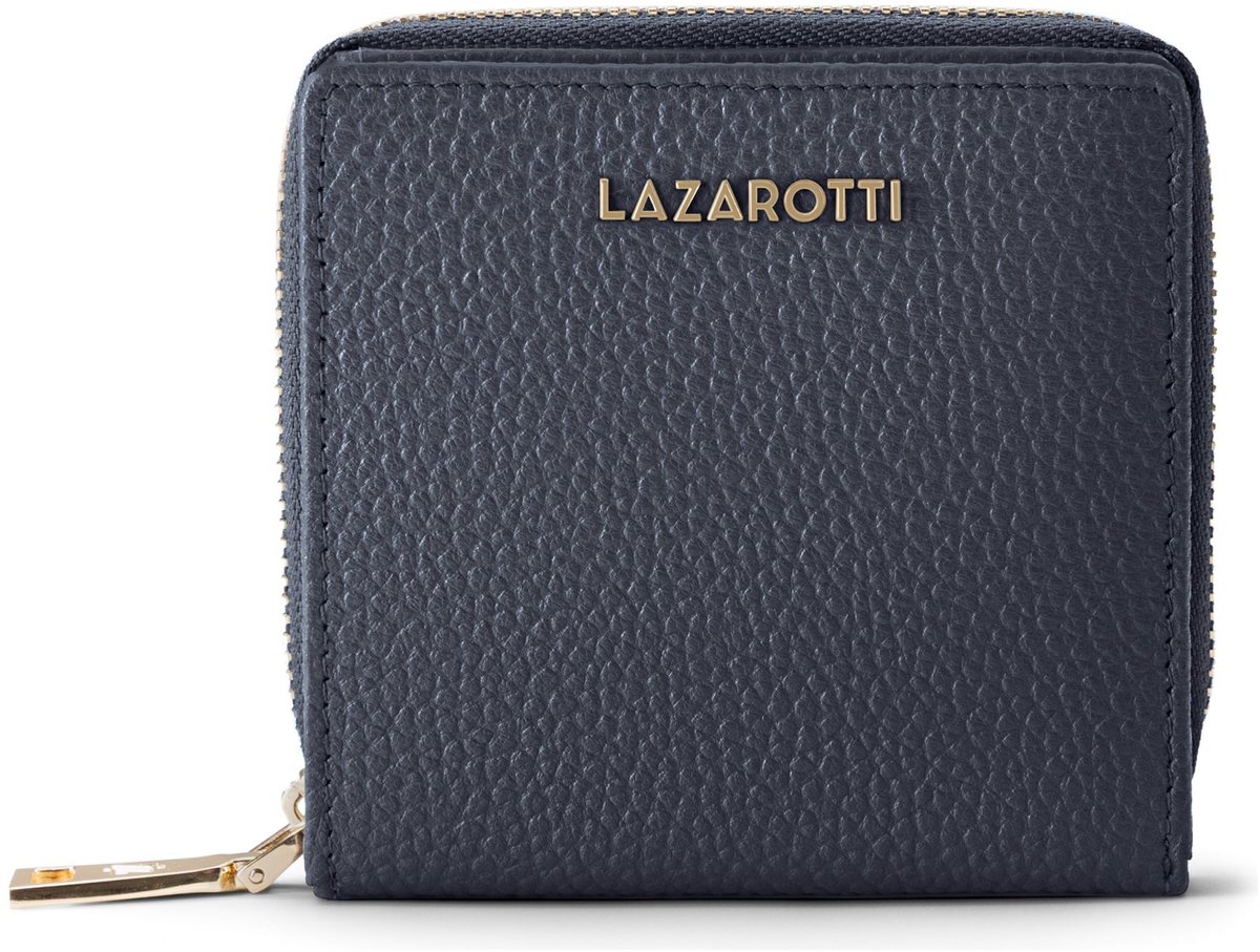 Lazarotti Leren portemonnee Bologna Leather Zip Wallet With 6 Card Slots Navy donkerblauw