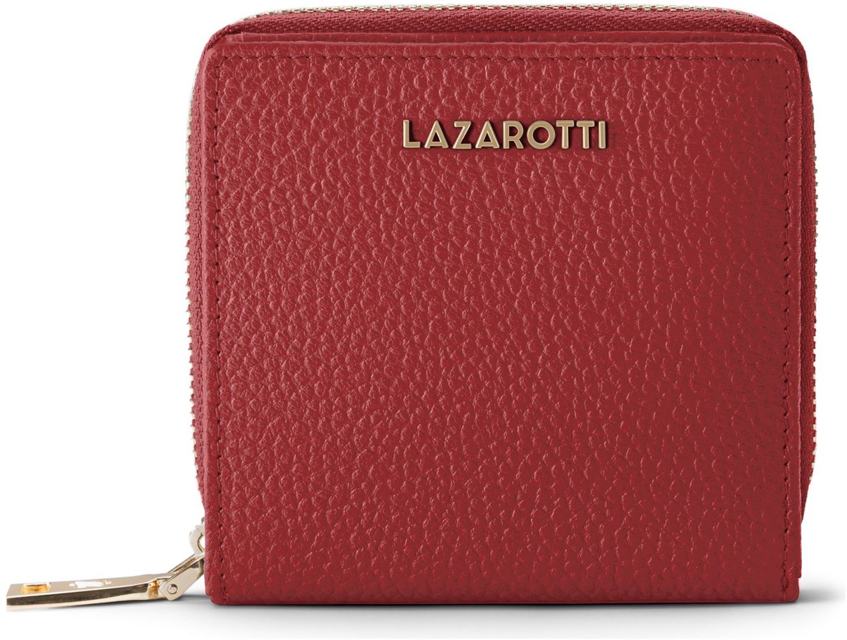Lazarotti Leren portemonnee Bologna Leather Zip Wallet With 6 Card Slots Red rood