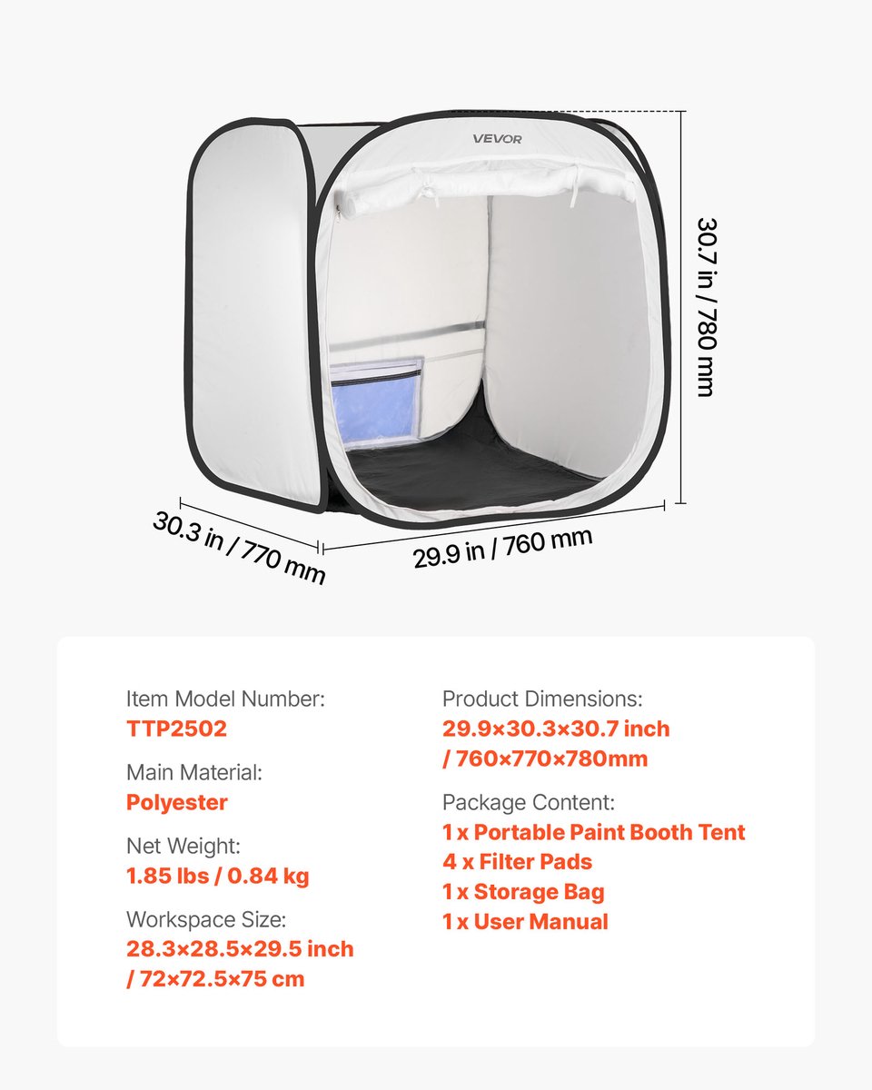 VEVOR Draagbare Spuitcabinetent (72x72.5x5 cm Werkoppervlak) Pop-up Spuitcabinetent voor Spuitverven, Waterdichte Spuitcabine voor Kleine Modellen, Sculpturen, Vazen, Fotolijsten, Pop-upontwerp — cadeau in Cadeau-ideeën - foto 4