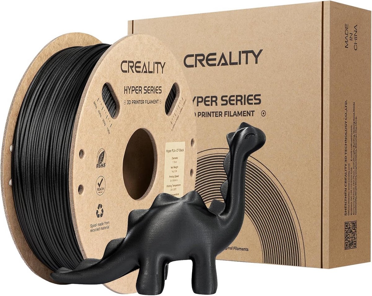 Hyper PLA Koolstofvezel Filament Zwart 1kg voor 3D Printer - Hoge Snelheid en Nauwkeurigheid