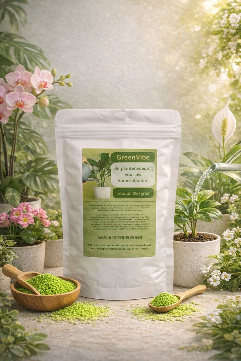 Greenvibe Kamerplanten voeding - meststof - 350 gram - goed voor 290l water - 1 theelepel op 5 liter water