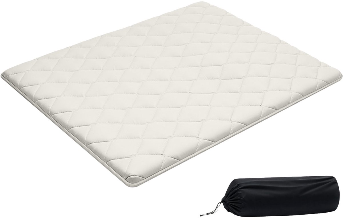 Vevor Japanse Tatami-mat, Opvouwbare Japanse Tatami-matras in Queensize, Futonmatras met Opbergtas en Sluiting, 9-laags Vloermat voor Slapen, Slaapzaal, Meditatie, Yoga, 80 x 60 x 2.5 inch, Wit