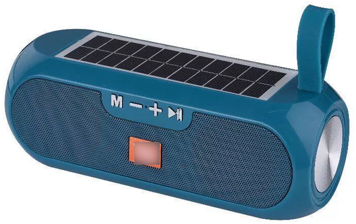 Luidspreker - Draadloze luidspreker op zonne-energie - 19×7×7 cm - Oplaadbaar via USB - Compatibel met smartphones, tablets, pc's, tv's, FM-radio's en TF-kaarten - Geschikt voor thuis, feestjes, kamperen en reizen - Blauwgroen