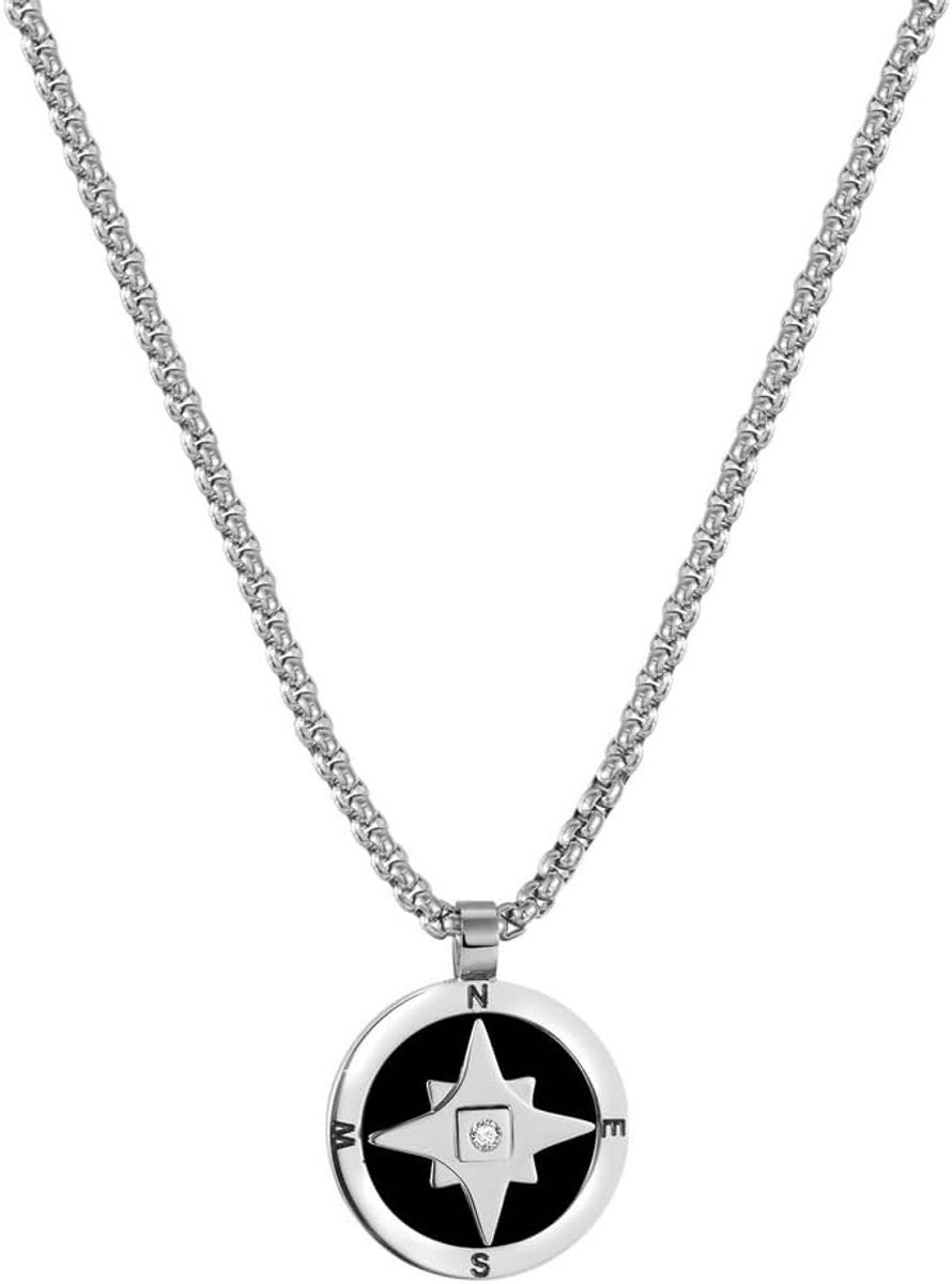 Heren Halsketting Roestvrij Staal met Windroos Hanger en Zirkonia - Verstelbaar