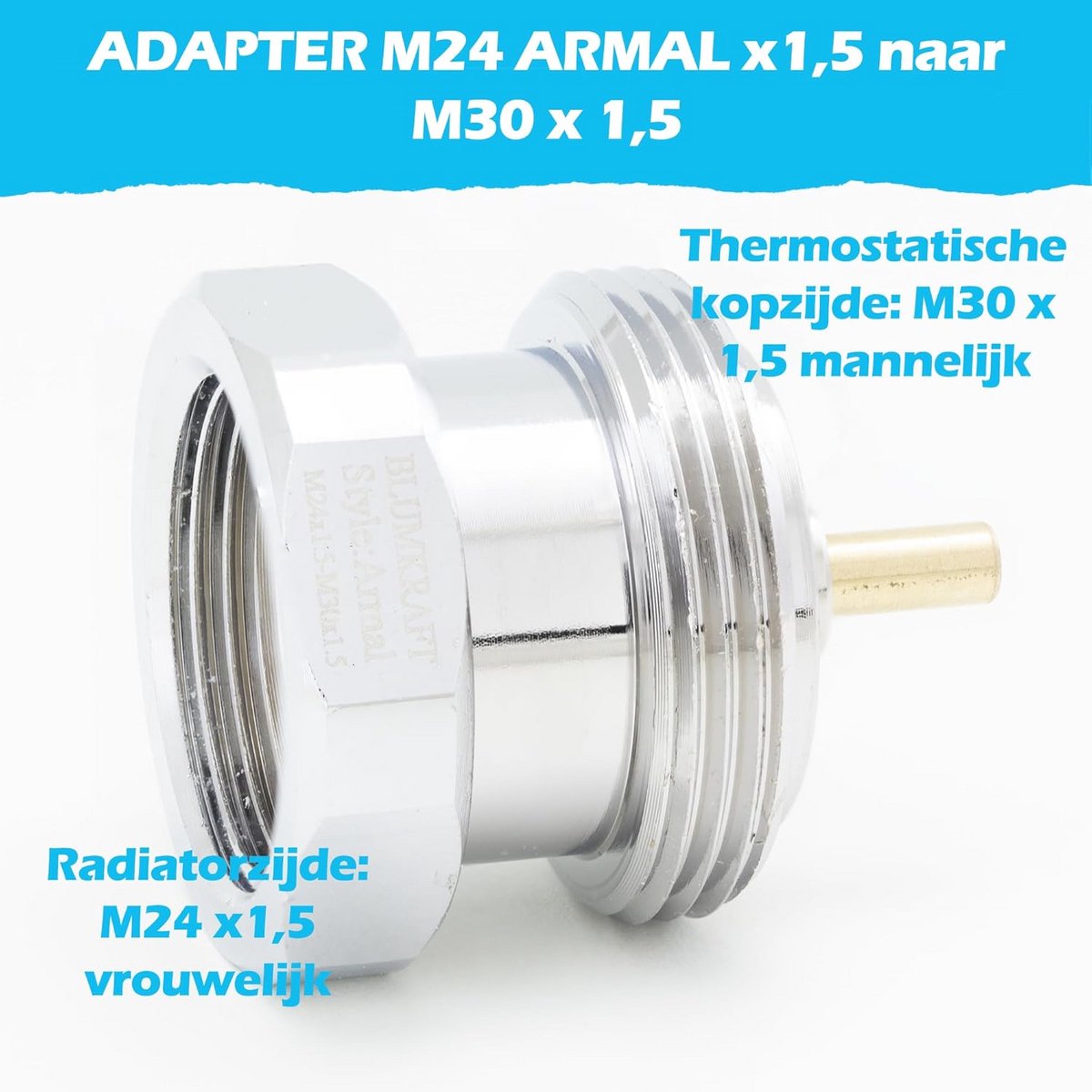 Adapter Schroefdraad M24x1,5 naar M30x1,5 voor Radiatorventiel