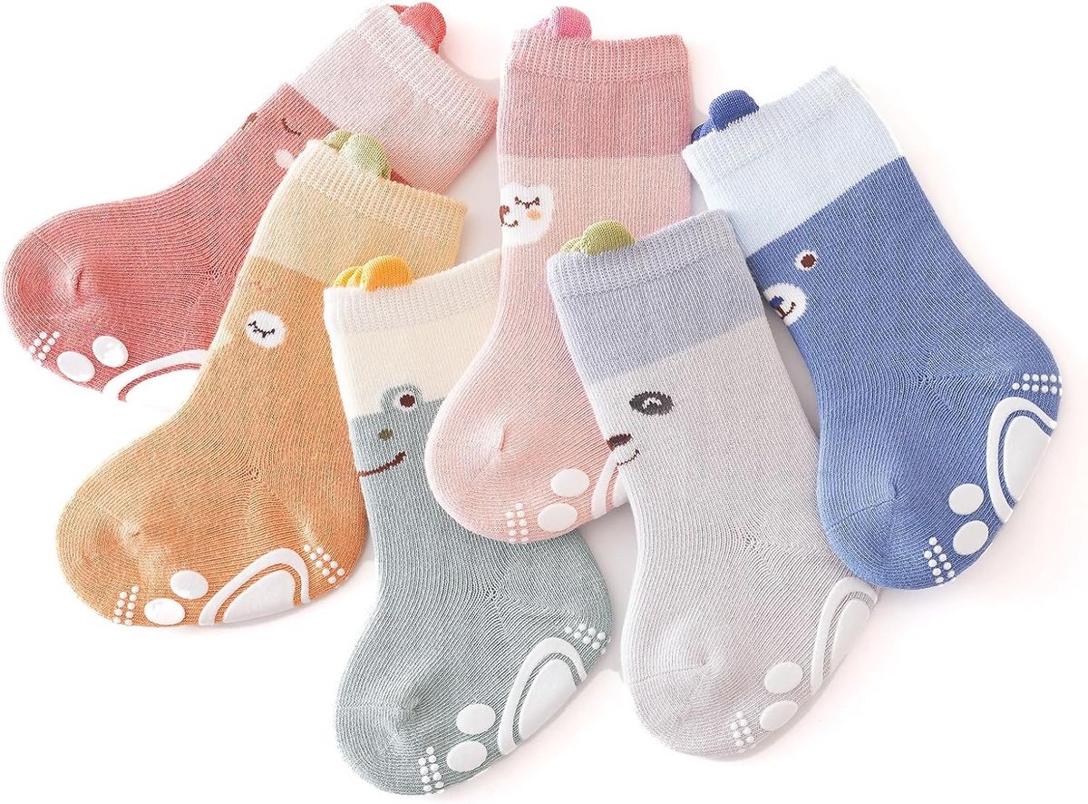 Antislip babysokken katoen 6 paar voor jongens en meisjes