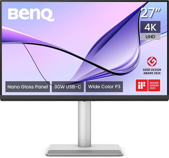 BenQ Glossy Mac Monitor MA270UP 27 inch - 4K UHD Nano Glans Beeldscherm voor MacBook Pro/Air en Mac mini - 2 x HDMI - 2 X USB-C - 90W voeding - USB-hub - P3-kleurengamma