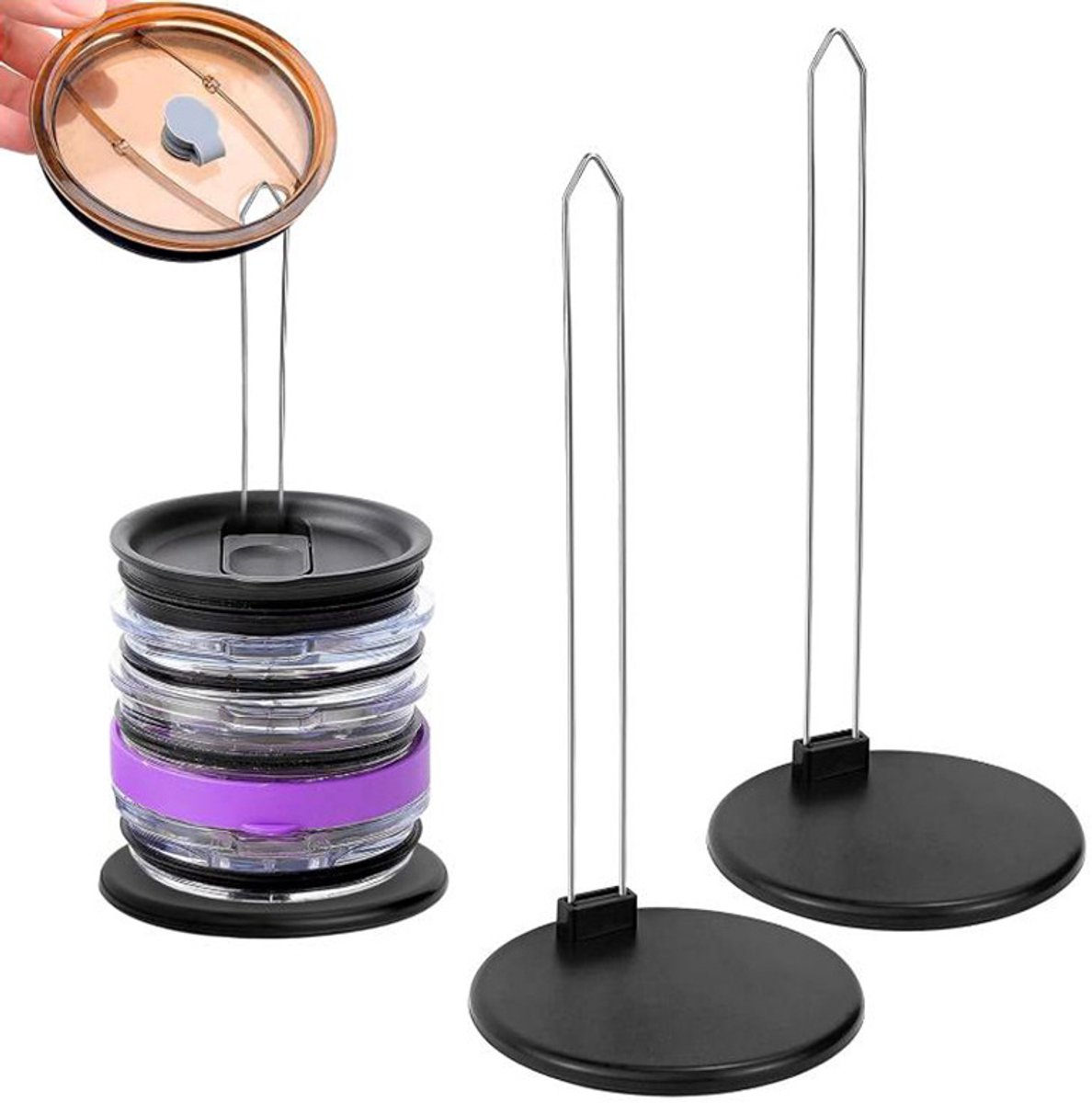 Organizers voor twee bekerdeksels, verticale opbergrekken, universele dekselhouders.