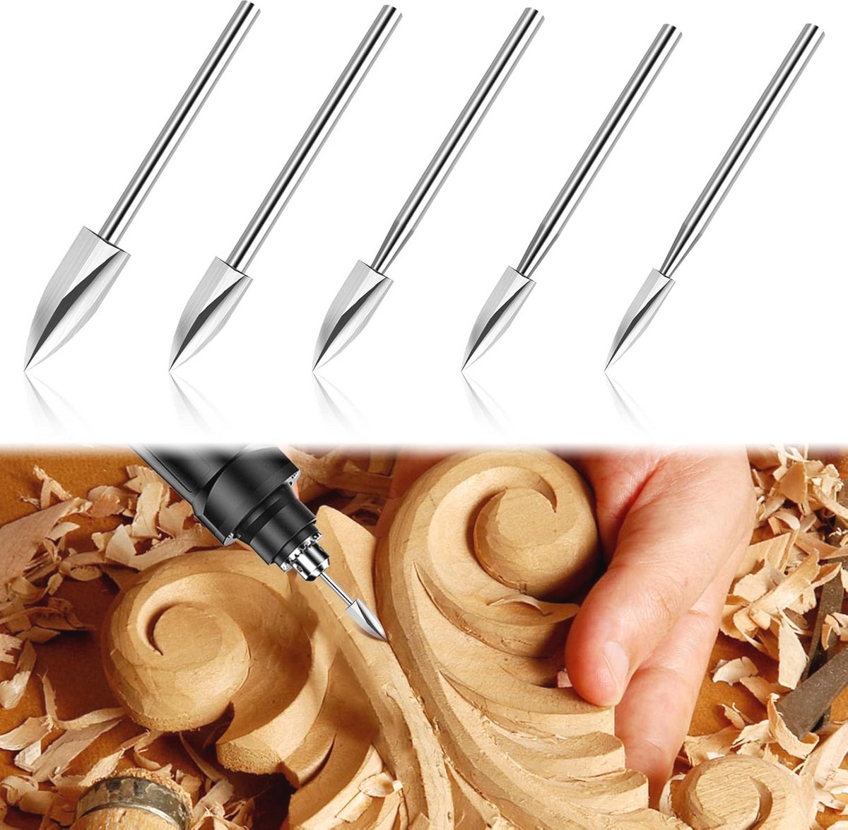 Houtbewerking Graveerset - 5 Delige Set Met Houtbewerkingsboren En Accessoires
