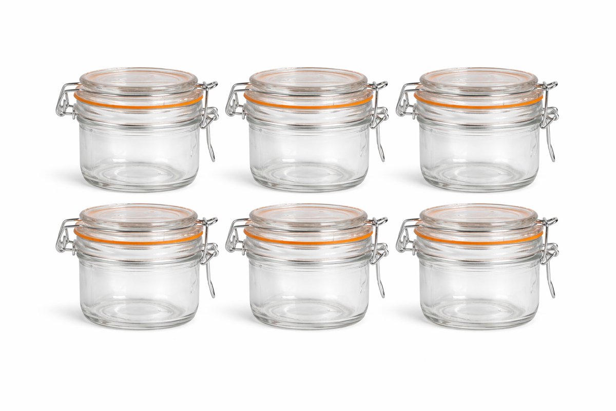 Set van 6 Glazen Weckpotjes 200 ml – Met Beugelsluiting & Rubberen Ring – Luchtdicht & Herbruikbaar – Voor Jam, Kruiden, Desserts, Snacks & DIY Cadeaus – Stevig Glas & Vaatwasserbestendig