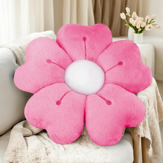 Flower Floor Cushion - Zitzak - Bloemvormig - Pluche Kussen - 50cm (Roze Rood)